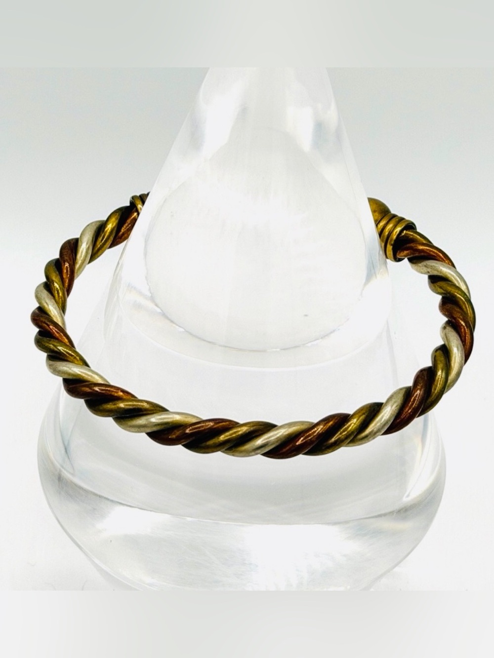 Tri Color Metal Twisted Open End Magnet Mens Cuff Bracelet Copper Brass Silver